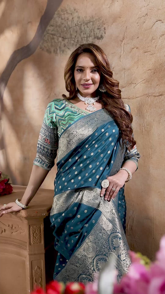 TealBlue Banarasi Saree with Antique Zari Weaving