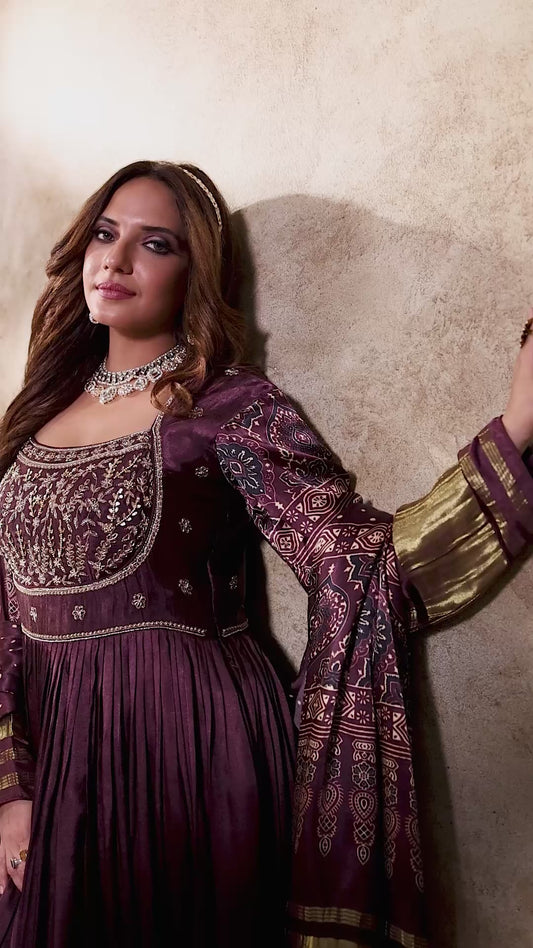 Designer Brown Anarkali Suit with Heavy Embroidery