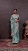 Aqua Elegance: Tissue Silk Saree with Gold Zari Woven Details