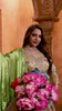 Pastel Woven Anarkali with Lime Green Silk Dupatta