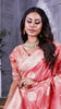 Coral Pink Banarasi Tissue Silk Saree with Golden Zari Elegance